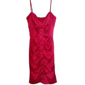 Hot Pink Bodycon Ruched Satin Knee-length Dress Size 7